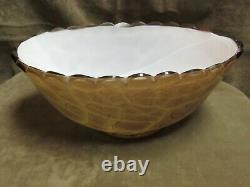 Victorian Cased White Transparent Amber Mottled Art Glass Bowl Vase Hand Made