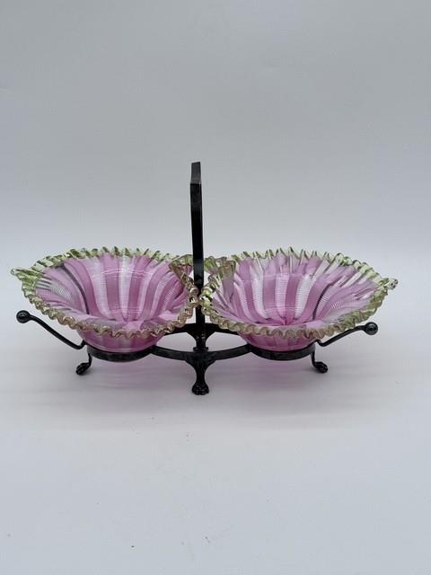 Victorian Condiment/ Relish Set/ Vaseline Glass