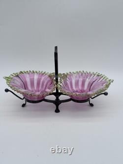 Victorian Condiment/ Relish Set/ Vaseline Glass Victorian Condiment/ Relish Set/ Vaseline Glass