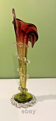Victorian Cranberry Art Glass JACK IN THE PULPIT 12 Vase Applied Rigaree Deco