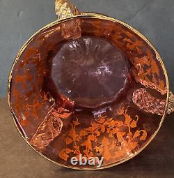 Victorian Cranberry Heavy Gold Decoration 3 Handled Art Glass Loving Cup 6 3/8