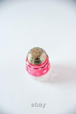 Victorian Cranberry Opalescent Coin Dot Art Glass Muffineer Sugar Shaker