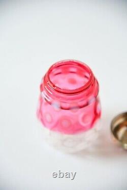 Victorian Cranberry Opalescent Coin Dot Art Glass Muffineer Sugar Shaker