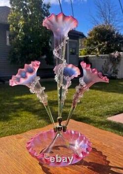 Victorian Cranberry Opalescent Epergne Centerpiece Vase Cir. 1880 Rare