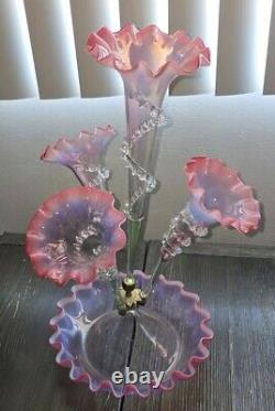 Victorian Cranberry Opalescent Epergne Centerpiece Vase Cir. 1880 Rare