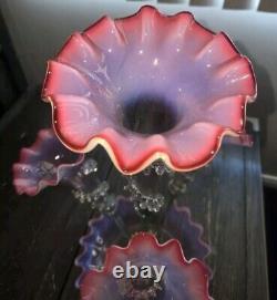 Victorian Cranberry Opalescent Epergne Centerpiece Vase Cir. 1880 Rare