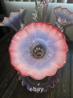 Victorian Cranberry Opalescent Epergne Centerpiece Vase Cir. 1880 Rare