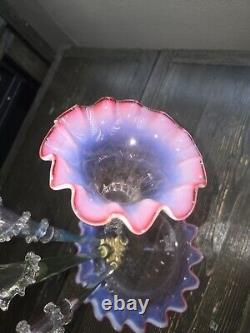 Victorian Cranberry Opalescent Epergne Centerpiece Vase Cir. 1880 Rare