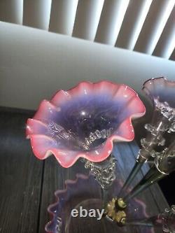 Victorian Cranberry Opalescent Epergne Centerpiece Vase Cir. 1880 Rare