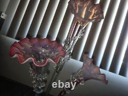 Victorian Cranberry Opalescent Epergne Centerpiece Vase Cir. 1880 Rare