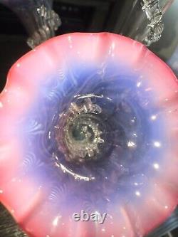 Victorian Cranberry Opalescent Epergne Centerpiece Vase Cir. 1880 Rare