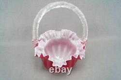 Victorian Cranberry Pink & White Cased Ruffled Edge Art Glass Bride's Basket