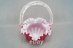 Victorian Cranberry Pink & White Cased Ruffled Edge Art Glass Bride's Basket Victorian Cranberry Pink & White Cased Ruffled Edge Art Glass Bride's Basket