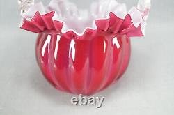 Victorian Cranberry Pink & White Cased Ruffled Edge Art Glass Bride's Basket Victorian Cranberry Pink & White Cased Ruffled Edge Art Glass Bride's Basket