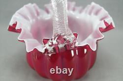 Victorian Cranberry Pink & White Cased Ruffled Edge Art Glass Bride's Basket Victorian Cranberry Pink & White Cased Ruffled Edge Art Glass Bride's Basket