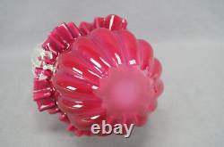 Victorian Cranberry Pink & White Cased Ruffled Edge Art Glass Bride's Basket Victorian Cranberry Pink & White Cased Ruffled Edge Art Glass Bride's Basket
