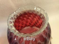 Victorian Cranberry Red Opalescent Crimped Coin Dot Glass Lamp Shades, Set Of 3