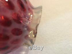 Victorian Cranberry Red Opalescent Crimped Coin Dot Glass Lamp Shades, Set Of 3