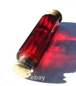 Victorian Cranberry / Ruby Art Glass Double End Smelling Salt Bottle