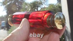 Victorian Cranberry / Ruby Art Glass Double End Smelling Salt Bottle