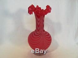 Victorian Cranberry Vase Pulled Feather Pattern by Thomas Webb Satin Finish
