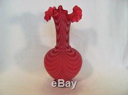 Victorian Cranberry Vase Pulled Feather Pattern by Thomas Webb Satin Finish