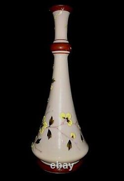 Victorian Czech Bohemian Harrach Rare Art Nouveau Opal Milk Glass Enameled Vase