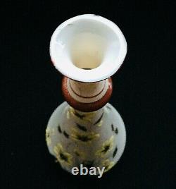 Victorian Czech Bohemian Harrach Rare Art Nouveau Opal Milk Glass Enameled Vase