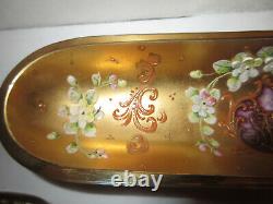 Victorian Czech Bohemian Moser Glass Jewelry Vanity Tray Set with Enamel & Gilt-3
