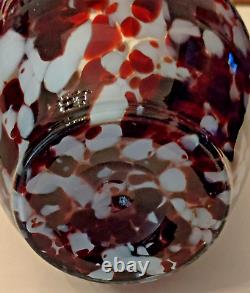 Victorian Czech Glass Red White Spatter Glass Vase 10.75 Tall EUC Harrach