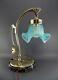 Victorian Desk Lamp With Opalescent Tulip Lamp Glass Shade Art Nouveau 1890