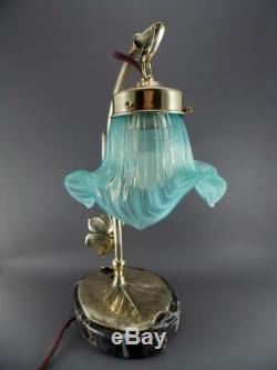 Victorian Desk Lamp with Opalescent Tulip Lamp Glass Shade Art Nouveau 1890