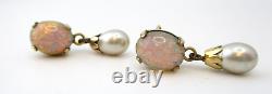 Victorian Earring 10K BDA Art Glass Opal Imitation Pearl Dangle Screw Back 6913