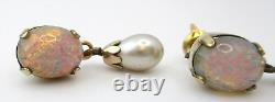 Victorian Earring 10K BDA Art Glass Opal Imitation Pearl Dangle Screw Back 6913