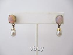 Victorian Earring 10K BDA Art Glass Opal Imitation Pearl Dangle Screw Back 6913