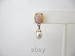 Victorian Earring 10K BDA Art Glass Opal Imitation Pearl Dangle Screw Back 6913