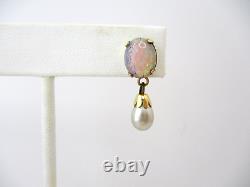 Victorian Earring 10K BDA Art Glass Opal Imitation Pearl Dangle Screw Back 6913