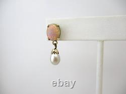 Victorian Earring 10K BDA Art Glass Opal Imitation Pearl Dangle Screw Back 6913