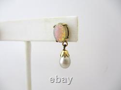 Victorian Earring 10K BDA Art Glass Opal Imitation Pearl Dangle Screw Back 6913