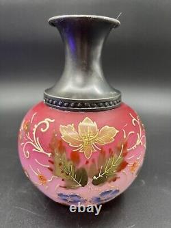 Victorian Enamel Decorated Silver Plated Peachblow Art Glass Claret Jug