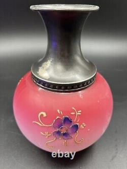 Victorian Enamel Decorated Silver Plated Peachblow Art Glass Claret Jug