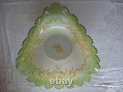 Victorian Enameled Cased Peach Green Triangular Brides Basket Bowl