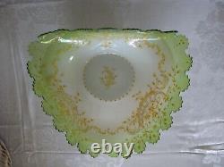 Victorian Enameled Cased Peach Green Triangular Brides Basket Bowl