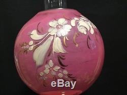 Victorian Enameled Cranberry Art Glass Gwtw Lamp