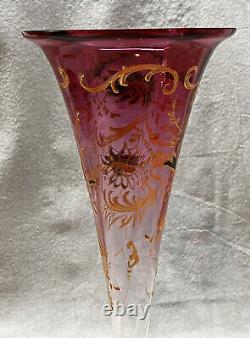 Victorian Enameled Rubina Trumpet Vase 13 7/8 Tall