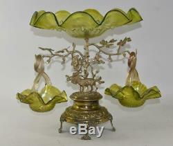 Victorian Epergne Art Glass bowls Figural Stag Austria