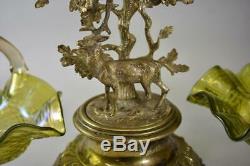 Victorian Epergne Art Glass bowls Figural Stag Austria