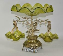 Victorian Epergne Art Glass bowls Figural Stag Austria