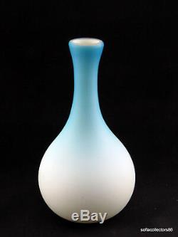 Victorian Era Bohemian Satin Blue to Crystal over Uranium Opal Glass Vase c 1900