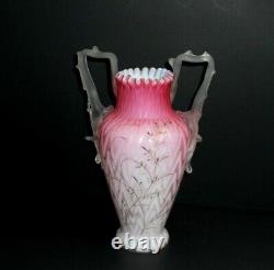 Victorian Era Pink Mop Herringbone Satin Glass HP Vasethorn Handles